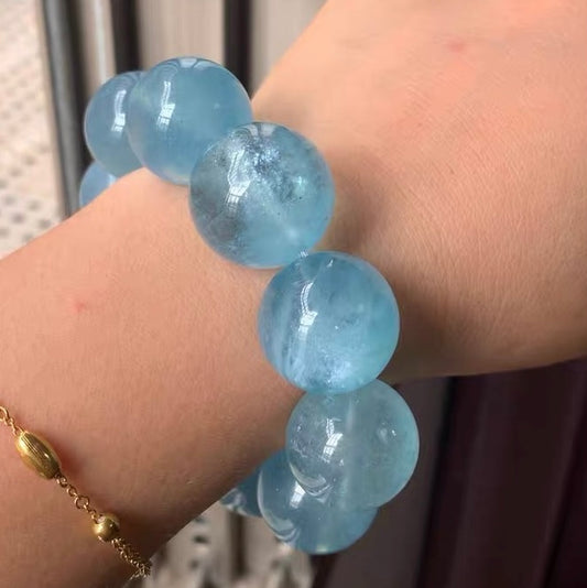 20mm Natural Starlight Blue Aquamarine beaded bracelet