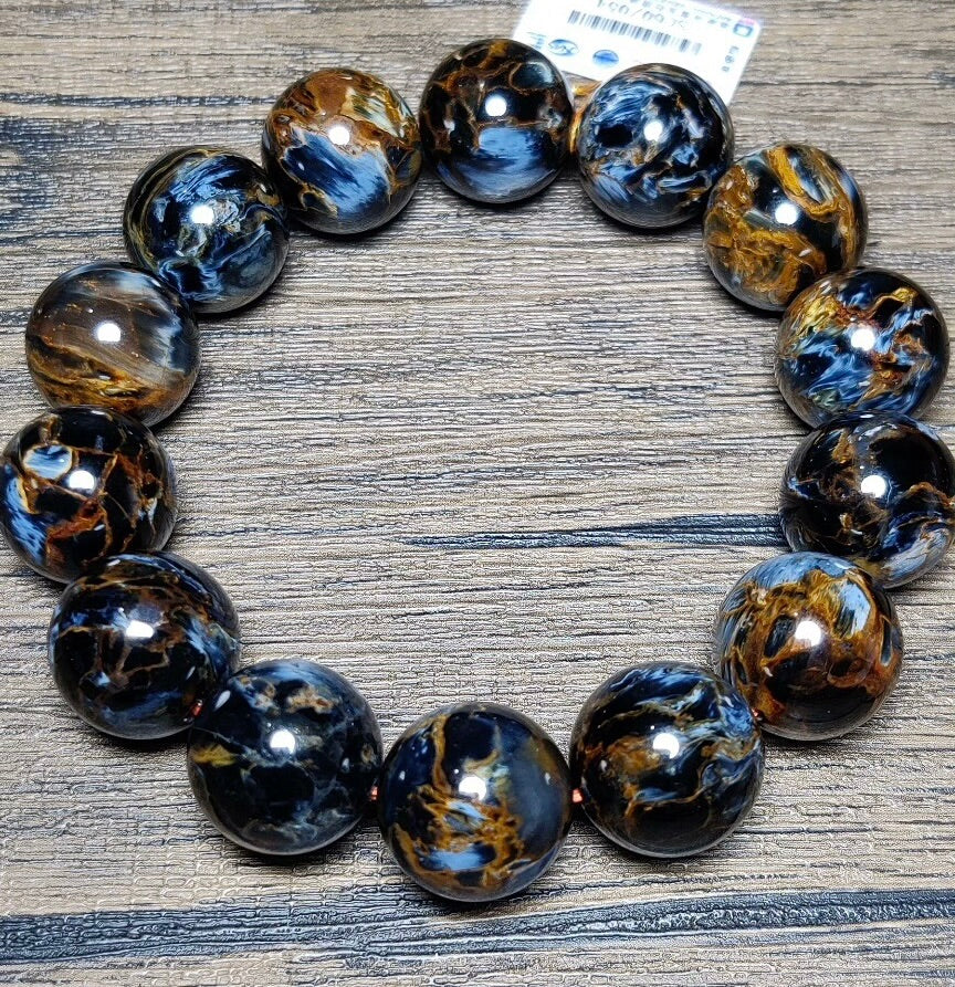 Natural blue brown pietersite beads bracelet 16mm