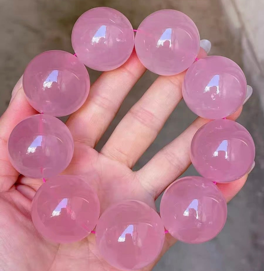 28mm Round Pink Rose quartz Crystal beaded bracelet