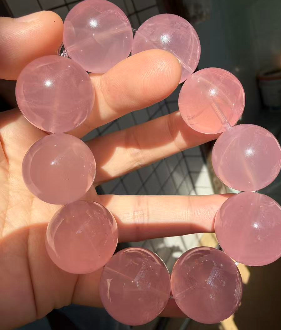 Natural Starlight pink Rose quartz Crystal beads bracelet 22mm