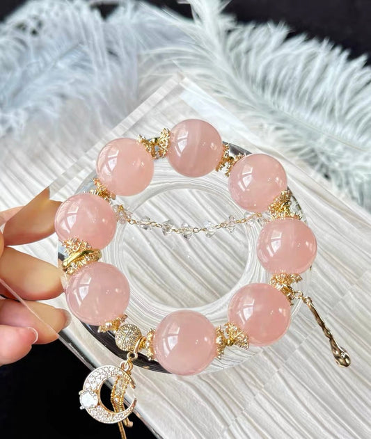 20mm pink rose quartz crystal beaded bracelet