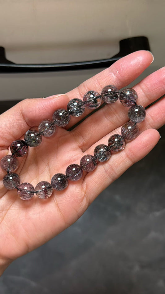 10mm Natural Genuine Black Red Purple super seven Rutilated Quartz Crystal beads bracelet