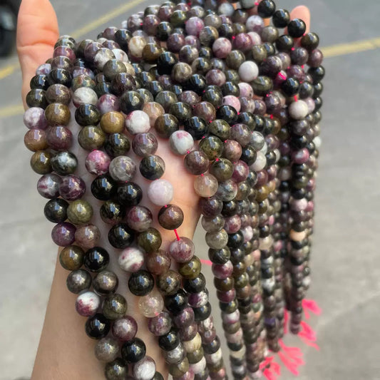 Natural Multicolor tourmaline smooth round loose beads