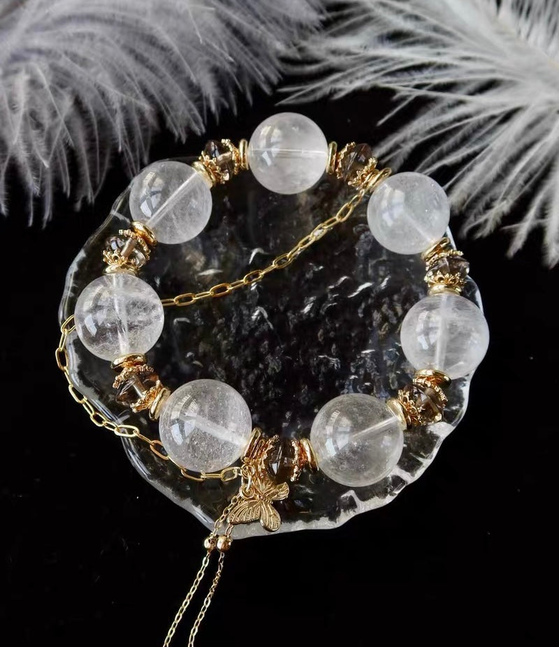18mm Natural white asai Rock quartz Crystal beads bracelet