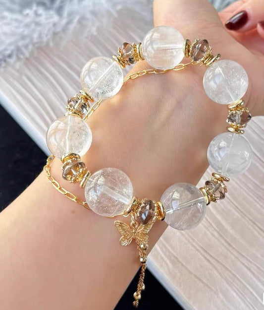 18mm Natural white asai Rock quartz Crystal beads bracelet