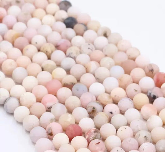 Natural pink opal frosted round loose beads