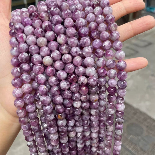 Natural purple Lepidolite loose round strands beads wholesale