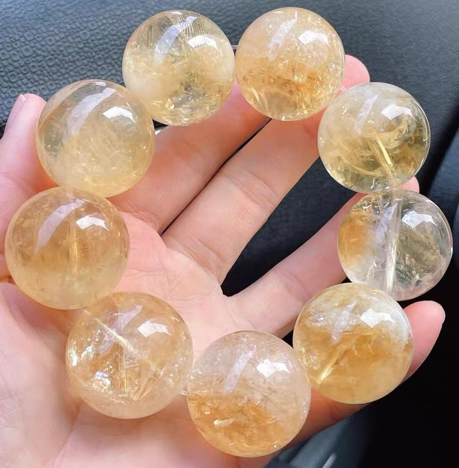 Natural Yellow Asai Citrine Quartz Crystal round beads bracelet 26.5mm