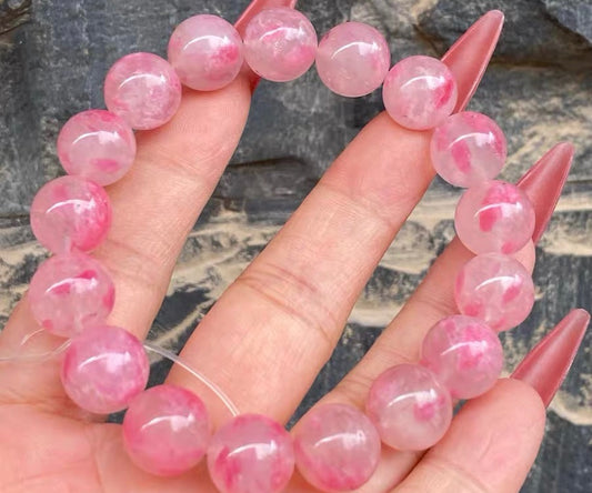 12mm Natural Cherry Blossom Rains pink rhodonite beaded bracelet