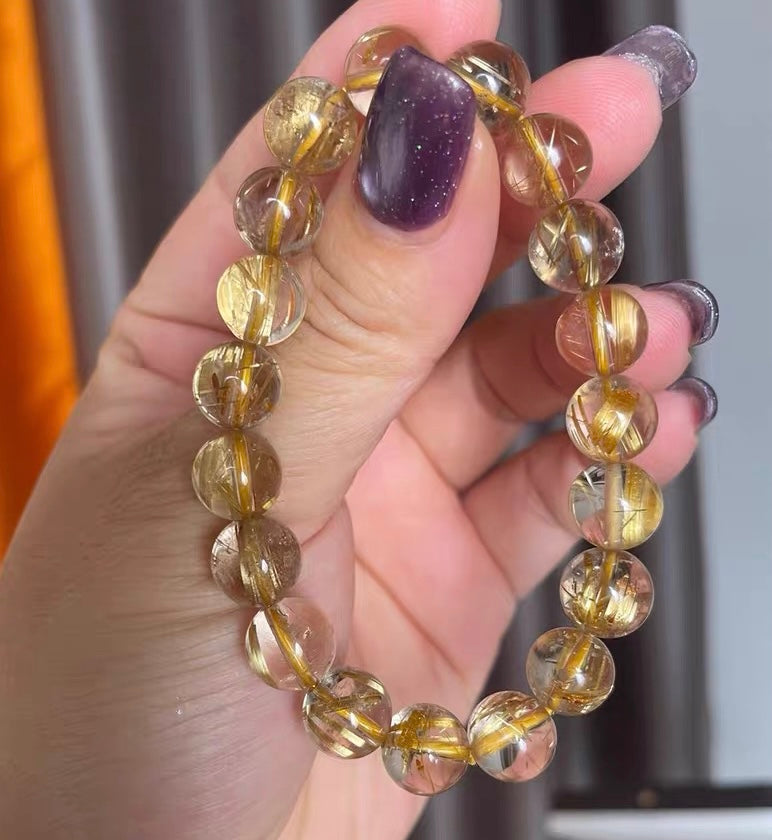 Natural Golden Rutilated Quartz Crystal beads bracelet 10mm