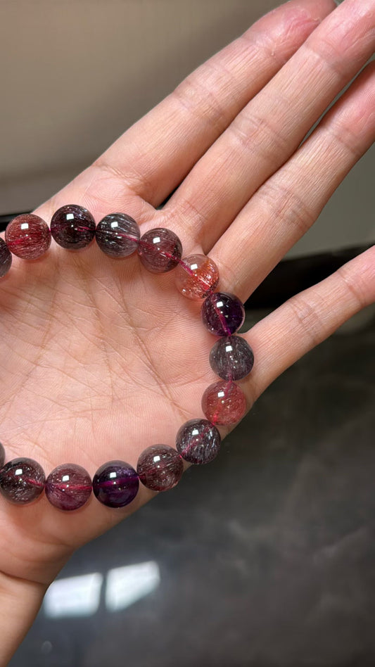 Natural super seven Rutilated Quartz Crystal beads bracelet,Lepidocrocite in quartz ,10mm