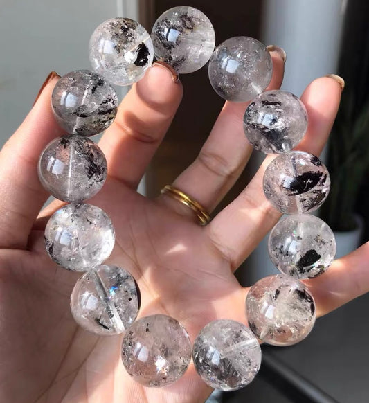 Natural Rainbow Herkimer diamond Quartz Crystal beads bracelet 18mm