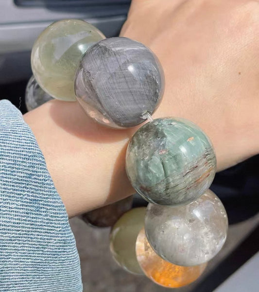 30mm Natural large size phantom rabbit hair Rutilated Quartz Crystal beads bracelet