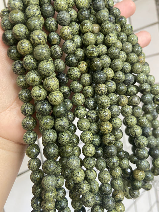 Natural Russian Serpentine Gemstone Loose Beads 8mm , Round Green Serpentine Beads, 15 inches Full Strand