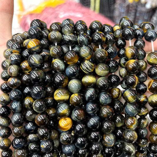 Natural Hawk eyes Yellow blue Round Loose Gemstone beads for jewelry making 4-12mm,bracelet necklace supply,15 Inch Strand