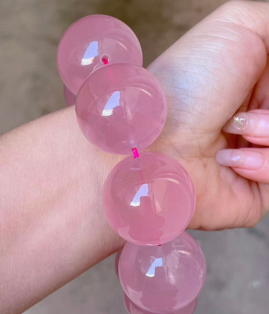 28mm Round Pink Rose quartz Crystal beaded bracelet