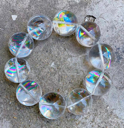 23mm Natural Rainbow White ASai Rock Quartz Crystal beaded bracelet