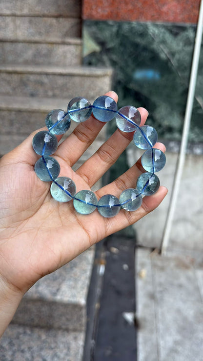 Natural Genuine blue aquamarine beads bracelet 17mm