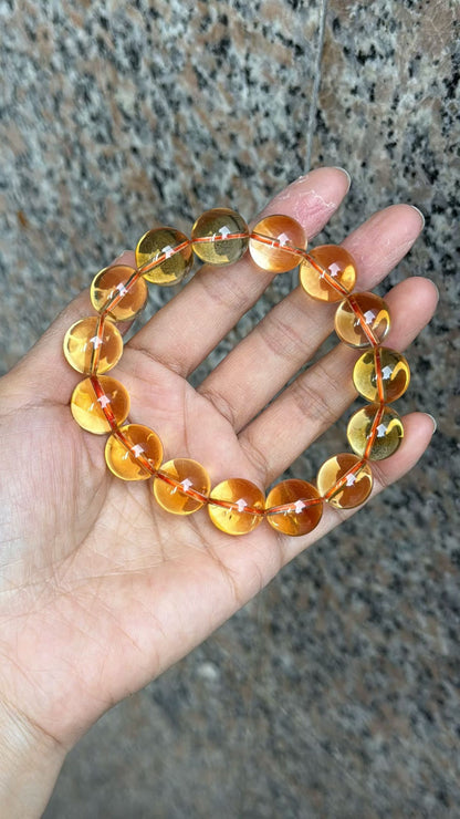 Natural yellow Citrine Quartz Crystal beaded bracelet 14.5mm