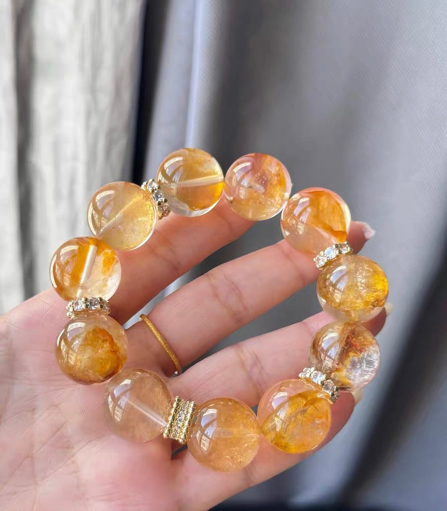 17mm Natural pyrite in Hematoid Lepidocrocite Quartz Crystal beaded bracelet