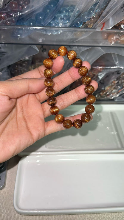 10mm Natural Red copper Rutilated Quartz Crystal beads bracelet