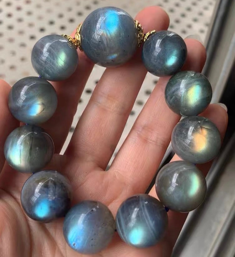 18MM Rainbow Flashlight Gray moonstone labradorite beaded bracelet