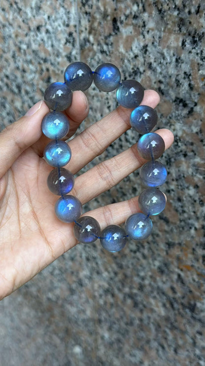 15MM Blue Flashlight Gray moonstone labradorite beaded bracelet