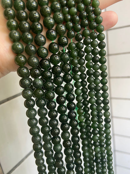 Natural Genuine Canada Green Jade Round Beads,6mm 8mm 10mm Natural and Smooth Round Beads,15 one Full Strand