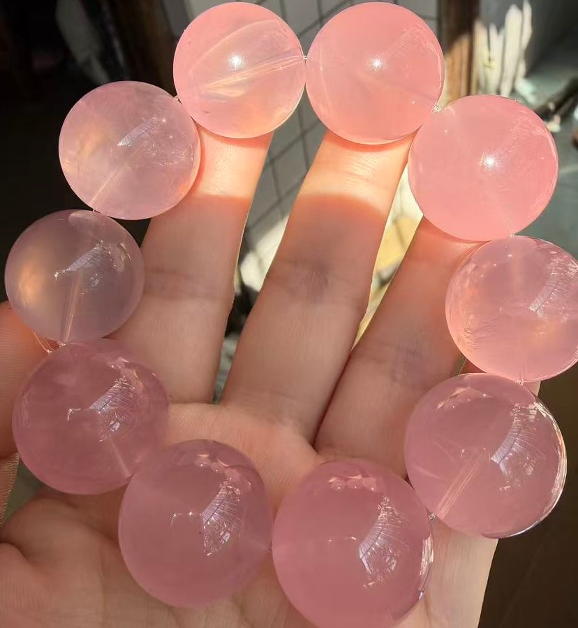 Natural Starlight pink Rose quartz Crystal beads bracelet 22mm