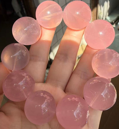 Natural Starlight pink Rose quartz Crystal beads bracelet 22mm