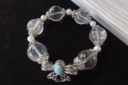 Pink Snow phantom quartz Crystal beaded bracelet 17mm