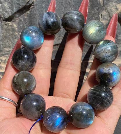 Natural Rainbow Flashlight labradorite Gray moonstone beads bracelet 19mm