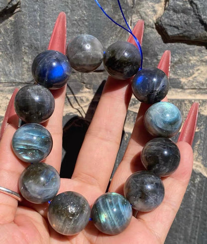 Natural Rainbow Flashlight labradorite Gray moonstone beads bracelet 19mm