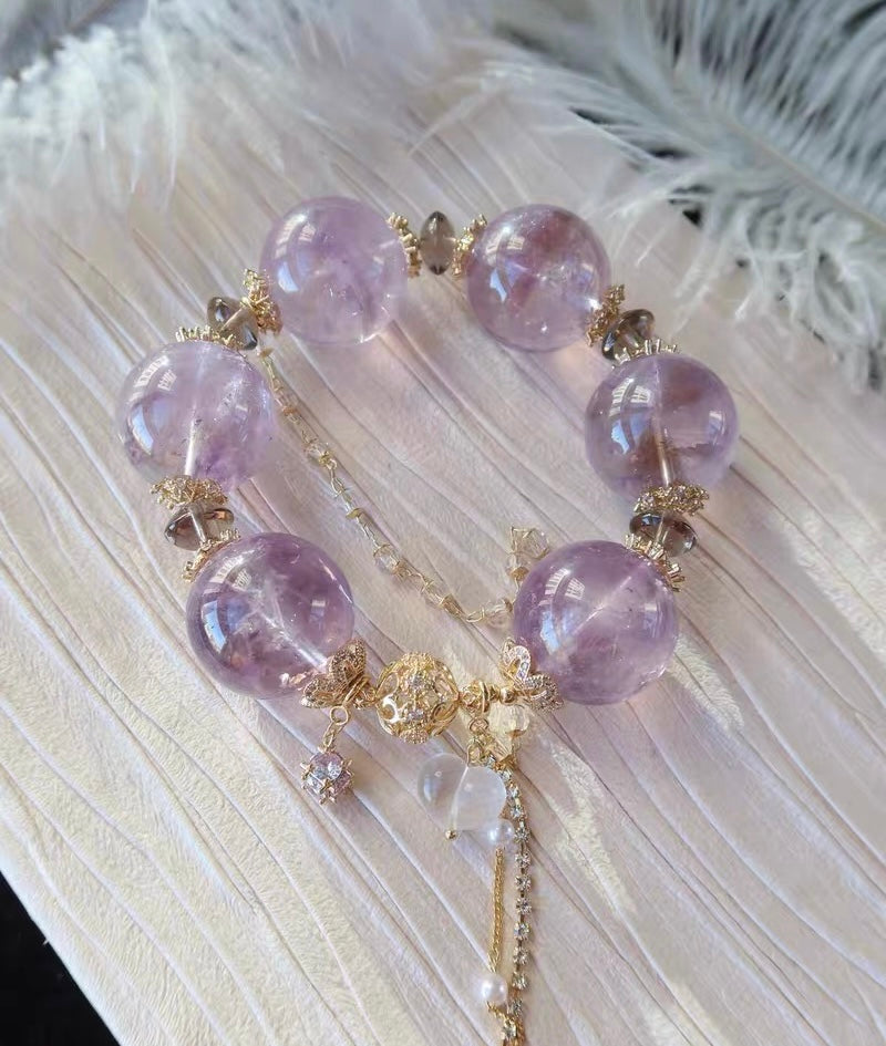 Natural purple Amethyst Quartz Crystal beads bracelet 23mm,unique gifts,Christmas gifts