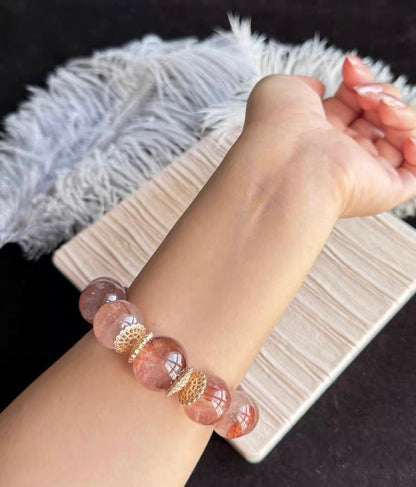17mm Natural pink Hematoid Lepidocrocite Quartz Crystal beaded bracelet