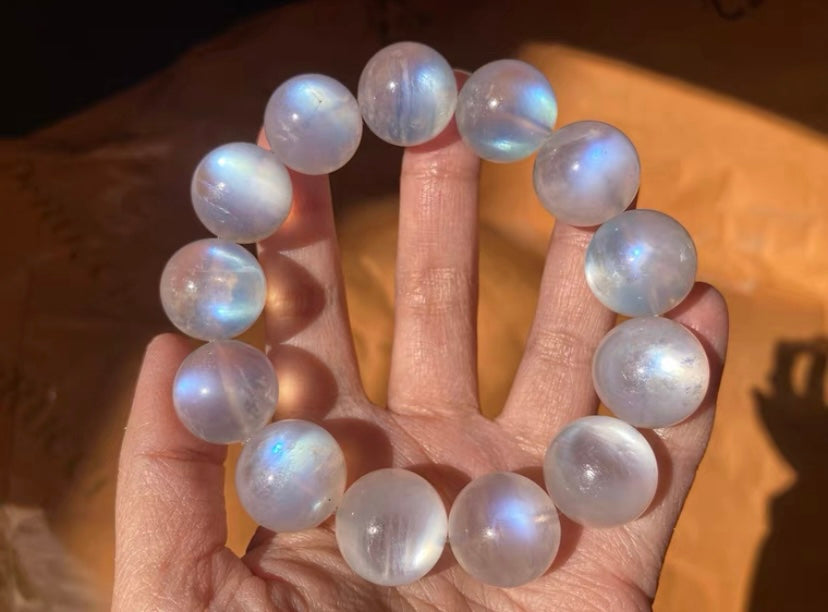 16-17MM Natural Rainbow blue moonstone beaded bracelet
