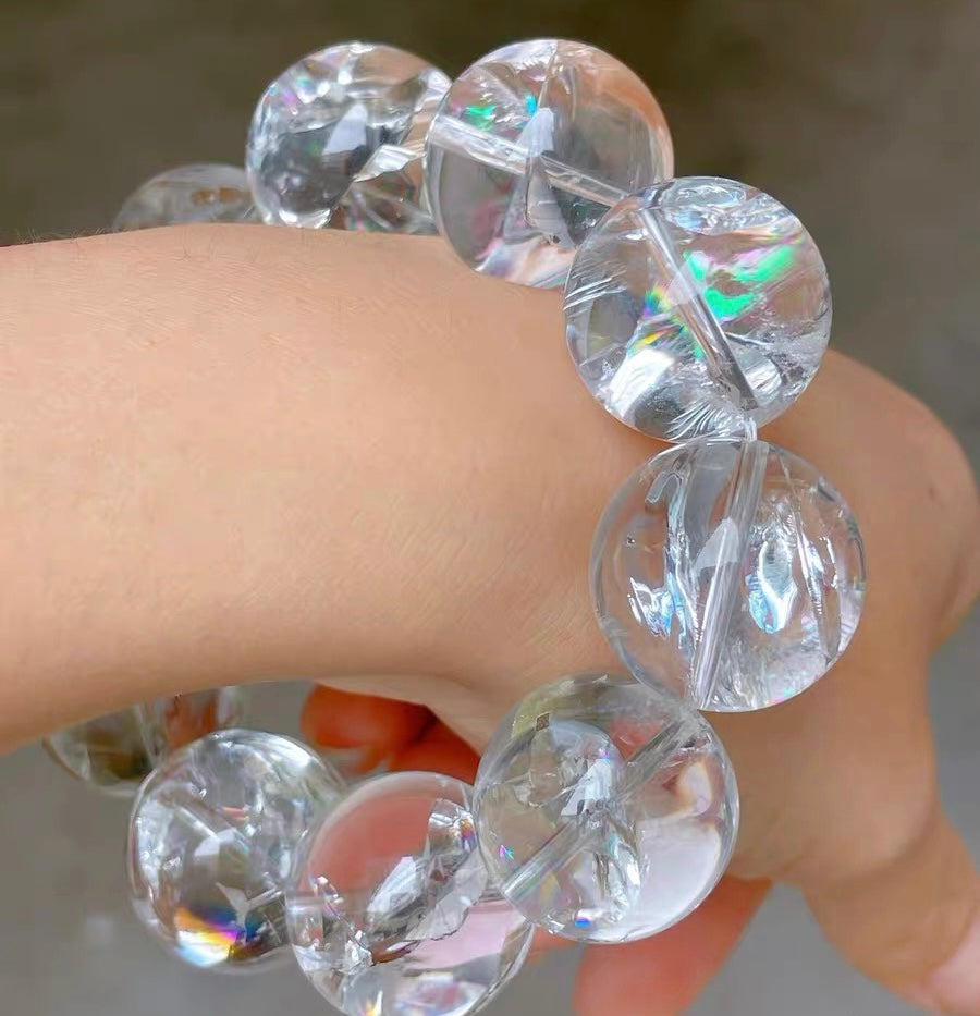 Rainbow White asai Rock quartz Crystal beaded bracelet 21nm
