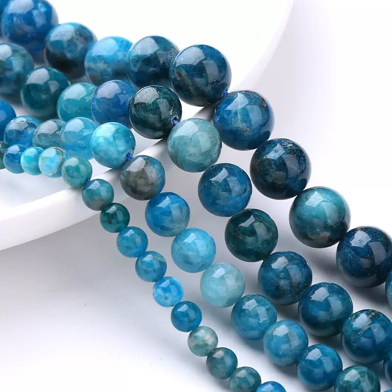 Natural blue Apatite smooth round loose beads wholesale