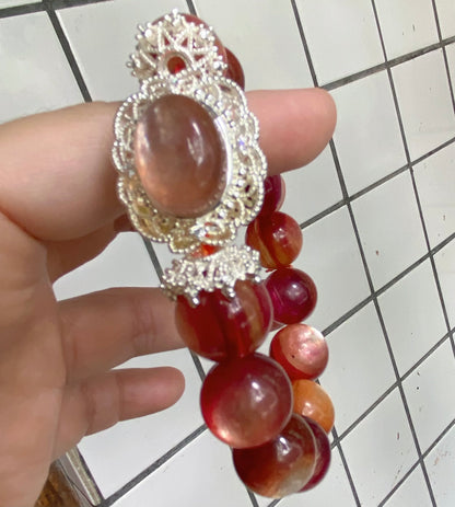 Rare Orange Lepidolite handmade bracelet 14mm