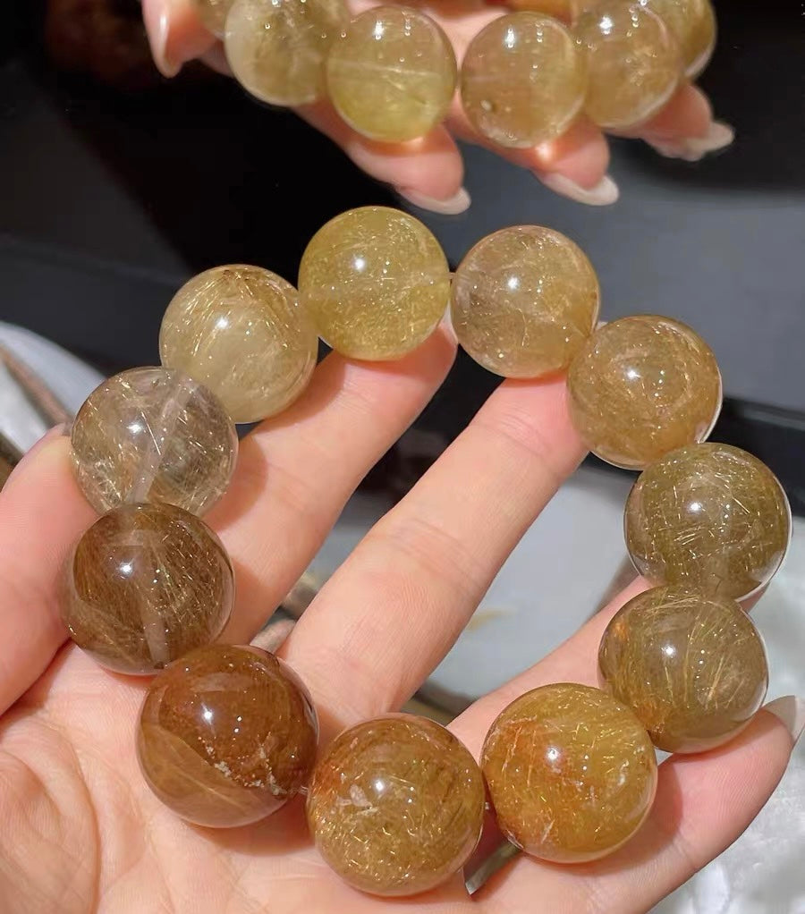 Natural Rutile Quartz Crystal beads bracelet 20mm