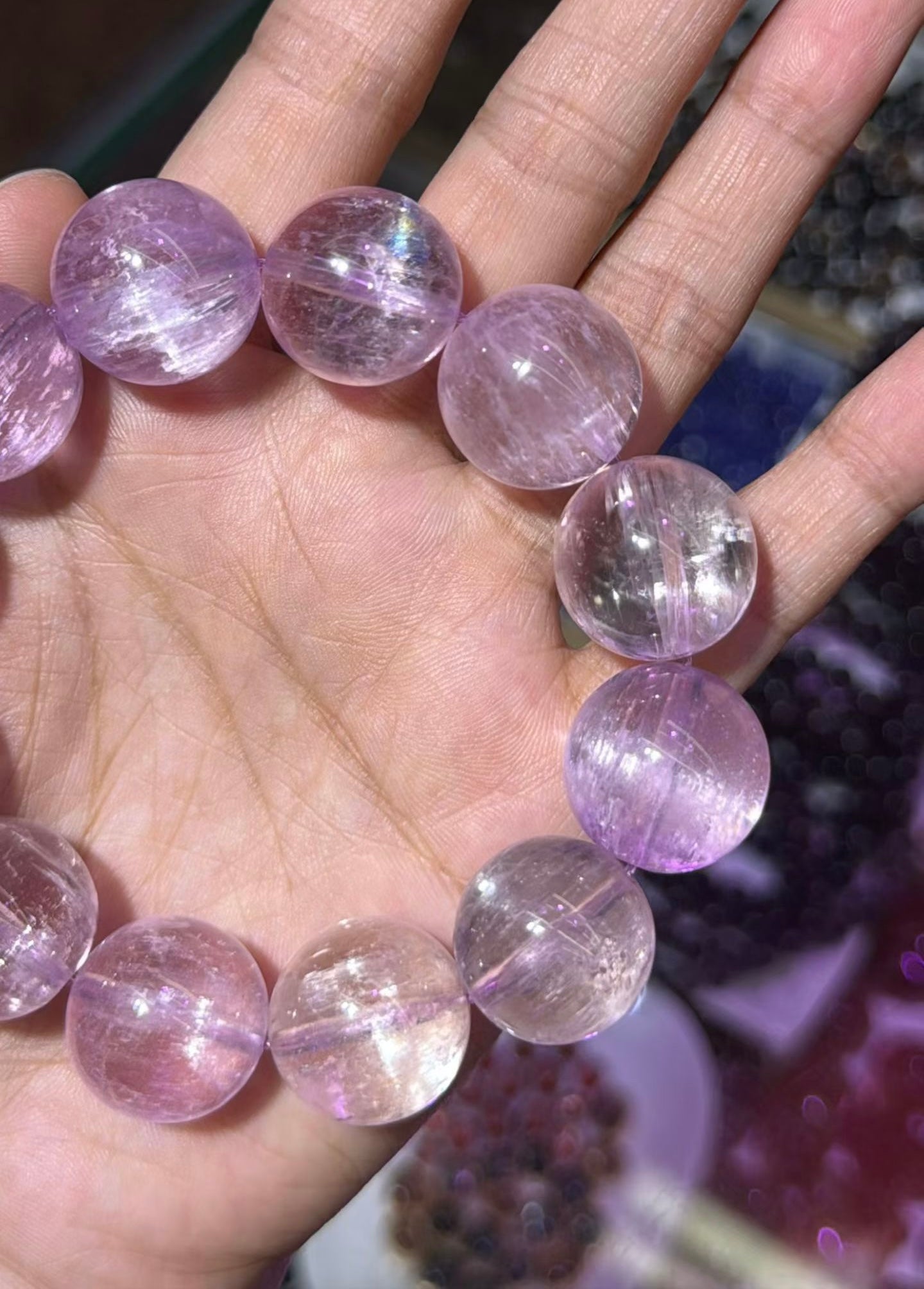 Natural Genuine kunzite beaded bracelet 17mm