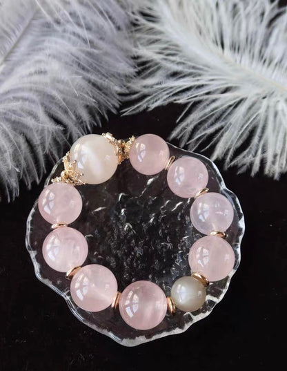 Natural pink Rose quartz Crystal beads bracelet 18mm