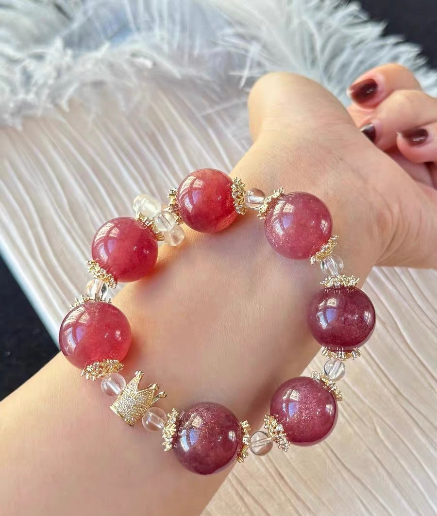 18mm Natural Red strawberry Quartz Crystal beads bracelet