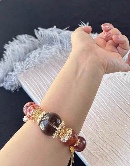 17mm Natural Red Hematoid Lepidocrocite Quartz Crystal beaded bracelet