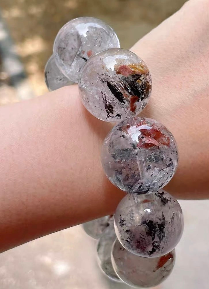 23mm Natural Herkimer diamond Quartz Crystal beaded bracelet