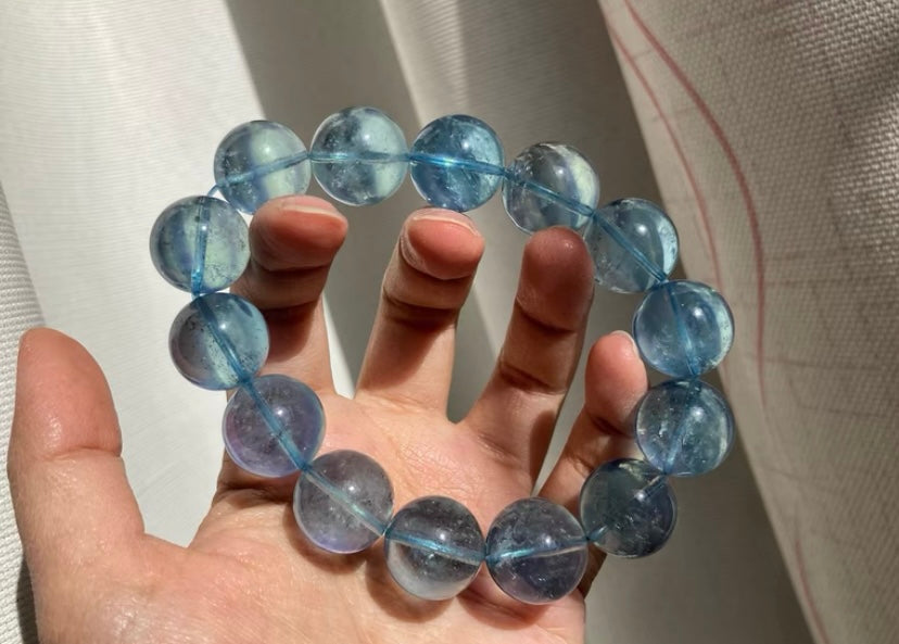 16mm aquamarine beaded bracelet and 15mm moonstone beaded bracelet