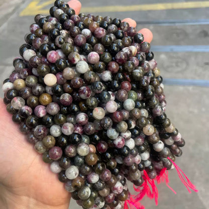 Natural Multicolor tourmaline smooth round loose beads