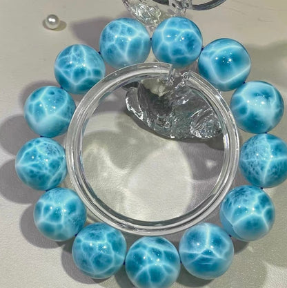 Genuine Natural blue Larimar beads bracelet 16mm