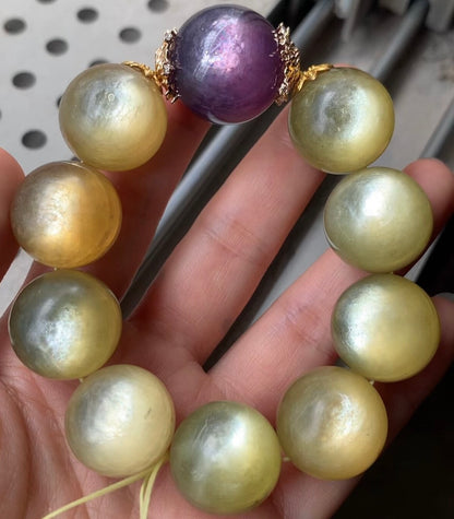 20mm Golden Yellow Lepidolite Round beaded bracelet