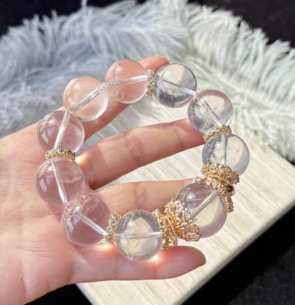 19mm Natural pink Rose quartz Crystal beads bracelet